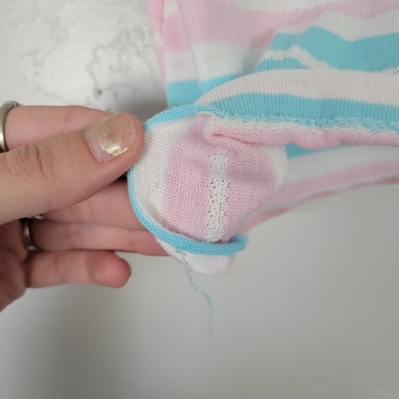 Kidstuff Vintage Baby Girl 12 Months Blue Pink White Striped Short Sleeve Shirt - Picture 5 of 6